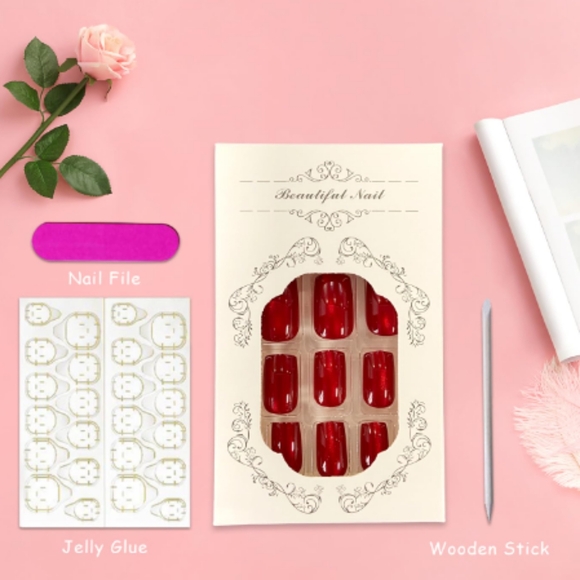 🆕$8 OR 2 FOR $12~BLOOD RED CAT'S EYE 24 DESIGNER PRESS ON NAILS - Picture 13 of 17